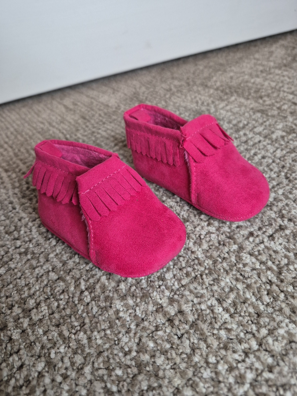 Carter's Hot Pink Suede Fringe Baby Moccasins